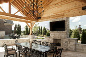 Custom Poolside Pergola & Pavilion with Outdoor Fireplace | Tentinger Landscapes