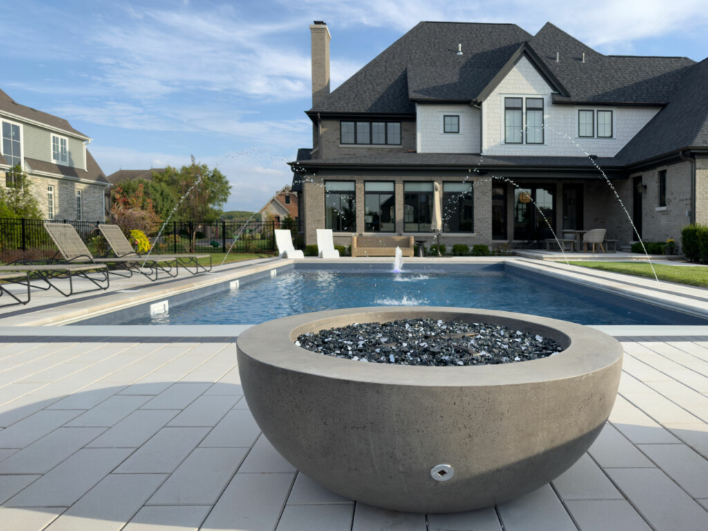 Backyard Poolside Custom Fire Feature Hardscaping In Campton Hills, Il | Tentinger Landscapes